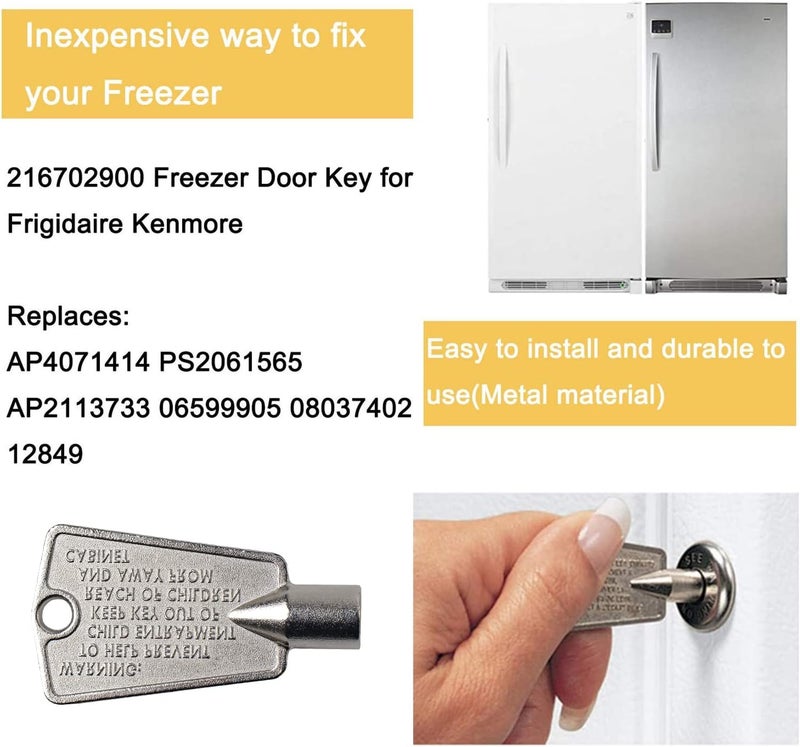 HSTECH 3 Pack 216702900 Freezer Door Key for Frigidaire Kenmore AP4071414 PS2061565 AP2113733 AP4301346 PS1991481 06599905 08037402 12849(Metal) - Image 4
